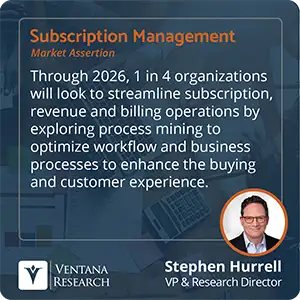 Through 2026, 1 in 4 organizations will look to streamline subscription, revenue and billing operations by exploring process mining to optimize workflow and business processes to enhance the buying and customer experience.