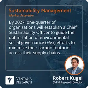 By 2027, one-quarter of organizations will establish a Chief Sustainability Officer to guide the optimization of environmental social governance (ESG) efforts to minimize their carbon footprint across their supply chains.