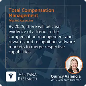 By 2025, there will be clear evidence of a trend in the compensation management and rewards and recognition software markets to merge respective capabilities.