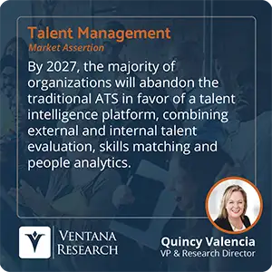 By 2027, the majority of organizations will abandon the traditional ATS in favor of a talent intelligence platform, combining external and internal talent evaluation, skills matching and people analytics.