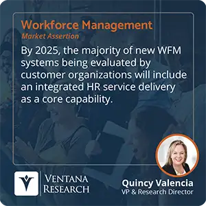 By 2025, the majority of new WFM systems being evaluated by customer organizations will include an integrated HR service delivery as a core capability. 