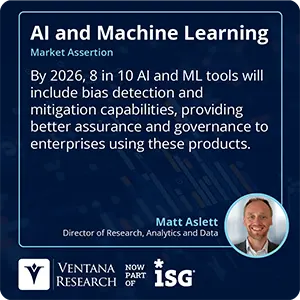 By 2026, 8 in 10 AI and ML tools will include bias detection and mitigation capabilities, providing better assurance and governance to enterprises using these products. 