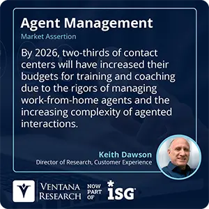 By 2026, two-thirds of contact centers will have increased their budgets for training and coaching due to the rigors of managing work-from-home agents and the increasing complexity of agented interactions. 