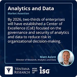 By 2026, two-thirds of enterprises will have established a Center of Excellence (CoE) focused on the governance and security of analytics and data to reduce risk in organizational decision-making.  