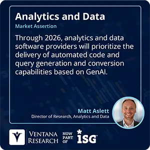 Through 2026, analytics and data software providers will prioritize the delivery of automated code and query generation and conversion capabilities based on GenAI.