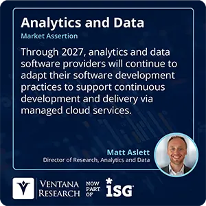 Through 2027, analytics and data software providers will continue to adapt their software development practices to support continuous development and delivery via managed cloud services.
