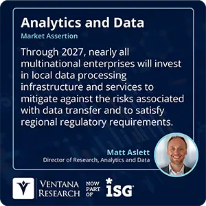 Through 2027, nearly all multinational enterprises will invest in local data processing infrastructure and services to mitigate against the risks associated with data transfer and to satisfy regional regulatory requirements. 