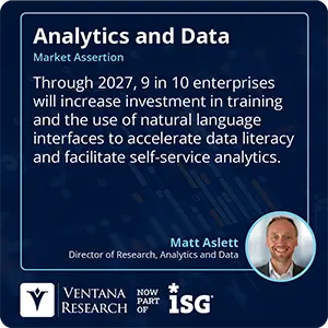 Through 2027, 9 in 10 enterprises will increase investment in training and the use of natural language interfaces to accelerate data literacy and facilitate self-service analytics.