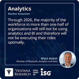 Through 2026, the majority of the workforce in more than one-half of organizations will still not be using analytics and BI and therefore will not be executing their roles optimally. 