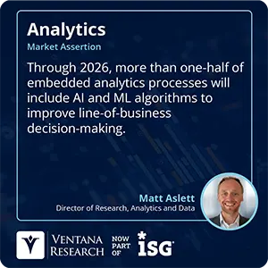 Through 2026, more than one-half of embedded analytics processes will include AI and ML algorithms to improve line-of-business decision-making. 