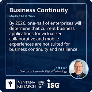 By 2026, one-half of enterprises will determine that current business applications for virtualized collaborative and mobile experiences are not suited for business continuity and resilience.