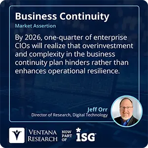 By 2026, one-quarter of enterprise CIOs will realize that overinvestment and complexity in the business continuity plan hinders rather than enhances operational resilience.