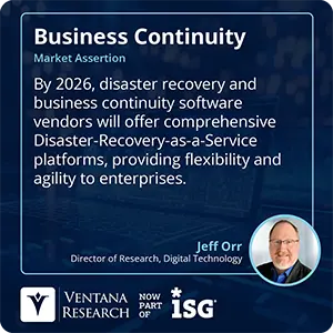 By 2026, disaster recovery and business continuity software vendors will offer comprehensive Disaster-Recovery-as-a-Service platforms, providing flexibility and agility to enterprises.