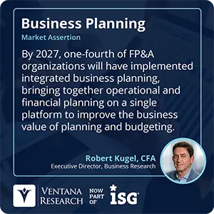 By 2027, one-fourth of FP&A organizations will have implemented integrated business planning, bringing together operational and financial planning on a single platform to improve the business value of planning and budgeting. 