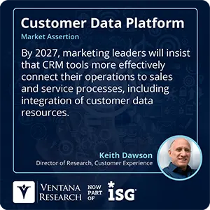 By 2027, marketing leaders will insist that CRM tools more effectively connect their operations to sales and service processes, including integration of customer data resources. 