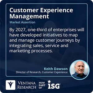 By 2027, one-third of enterprises will have developed initiatives to map and manage customer journeys by integrating sales, service and marketing processes.  