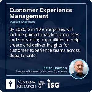 By 2026, 6 in 10 enterprises will include guided analytics processes and storytelling capabilities to help create and deliver insights for customer experience teams across departments. 