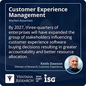 By 2027, three-quarters of enterprises will have expanded the group of stakeholders influencing customer experience software buying decisions resulting in greater accountability and better resource allocation.  