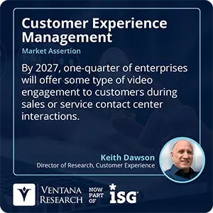 By 2027, one-quarter of enterprises will offer some type of video engagement to customers during sales or service contact center interactions.