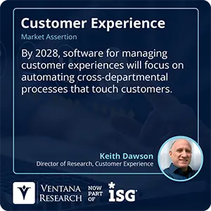 By 2028, software for managing customer experiences will focus on automating cross-departmental processes that touch customers. 