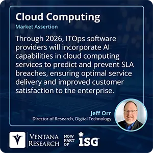 Through 2026, ITOps software providers will incorporate AI capabilities in cloud computing services to predict and prevent SLA breaches, ensuring optimal service delivery and improved customer satisfaction to the enterprise.