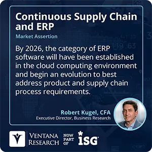 By 2026, the category of ERP software will have been established in the cloud computing environment and begin an evolution to best address product and supply chain process requirements.