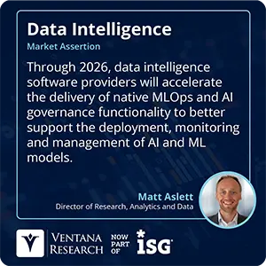 Through 2026, data intelligence software providers will accelerate the delivery of native MLOps and AI governance functionality to better support the deployment, monitoring and management of AI and ML models. 