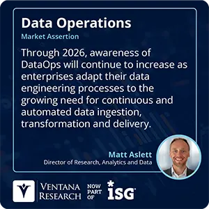 Through 2026, awareness of DataOps will continue to increase as enterprises adapt their data engineering processes to the growing need for continuous and automated data ingestion, transformation and delivery. 