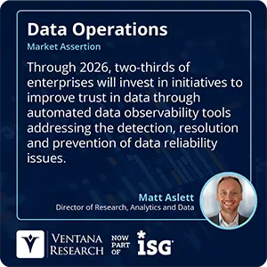 Through 2026, two-thirds of enterprises will invest in initiatives to improve trust in data through automated data observability tools addressing the detection, resolution and prevention of data reliability issues.