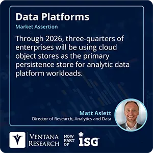 Through 2026, three-quarters of enterprises will be using cloud object stores as the primary persistence store for analytic data platform workloads. 