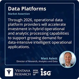 Through 2026, operational data platform providers will accelerate investment in hybrid operational and analytic processing capabilities to support growing demand for data-intensive intelligent operational applications. 