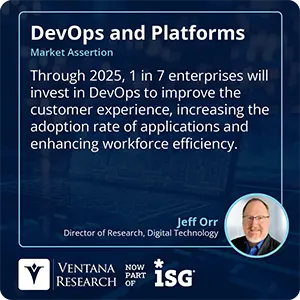 Through 2025, 1 in 7 enterprises will invest in DevOps to improve the customer experience, increasing the adoption rate of applications and enhancing workforce efficiency.