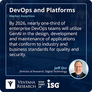 By 2026, nearly one-third of enterprise DevOps teams will utilize GenAI in the design, development and maintenance of applications that conform to industry and business standards for quality and security.