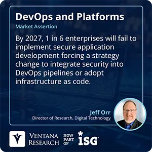 By 2027, 1 in 6 enterprises will fail to implement secure application development forcing a strategy change to integrate security into DevOps pipelines or adopt infrastructure as code.