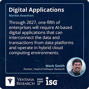 Through 2027, one-fifth of enterprises will require AI-based digital applications that can interconnect the data and transactions from data platforms and operate in hybrid cloud computing environments.
