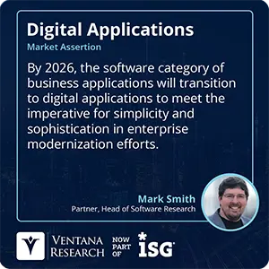By 2026, the software category of business applications will transition to digital applications to meet the imperative for simplicity and sophistication in enterprise modernization efforts.