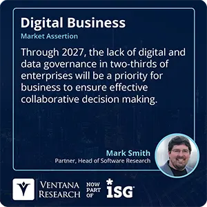 Through 2027, the lack of digital and data governance in two-thirds of enterprises will be a priority for business to ensure effective collaborative decision making.