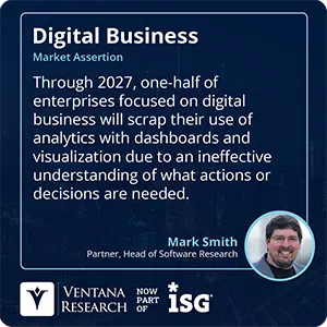Through 2027, one-half of enterprises focused on digital business will scrap their use of analytics with dashboards and visualization due to an ineffective understanding of what actions or decisions are needed.