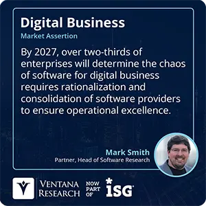 By 2027, over two-thirds of enterprises will determine the chaos of software for digital business requires rationalization and consolidation of software providers to ensure operational excellence.
