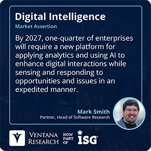By 2027, one-quarter of enterprises will require a new platform for applying analytics and using AI to enhance digital interactions while sensing and responding to opportunities and issues in an expedited manner.