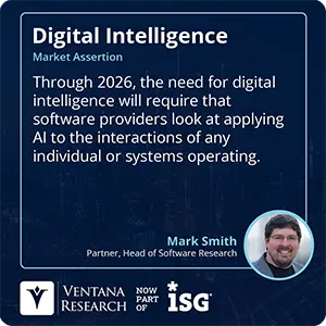 Through 2026, the need for digital intelligence will require that software providers look at applying AI to the interactions of any individual or systems operating.