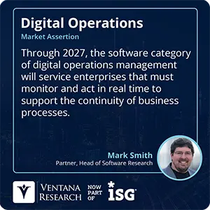 Through 2027, the software category of digital operations management will service enterprises that must monitor and act in real time to support the continuity of business processes.