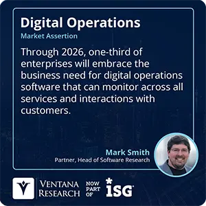 Through 2026, one-third of enterprises will embrace the business need for digital operations software that can monitor across all services and interactions with customers.