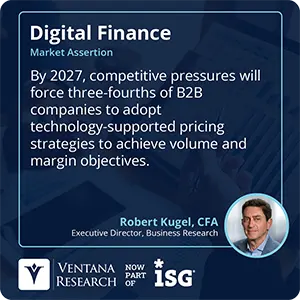 By 2027, competitive pressures will force three-fourths of B2B companies to adopt technology-supported pricing strategies to achieve volume and margin objectives. 