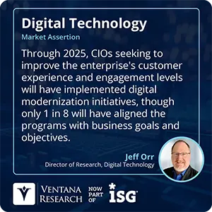 Through 2025, CIOs seeking to improve the enterprise's customer experience and engagement levels will have implemented digital modernization initiatives, though only 1 in 8 will have aligned the programs with business goals and objectives.