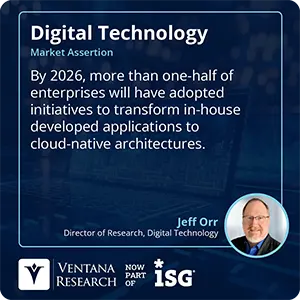 By 2026, more than one-half of enterprises will have adopted initiatives to transform in-house developed applications to cloud-native architectures. 