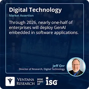 Through 2026, nearly one-half of enterprises will deploy GenAI embedded in software applications. 