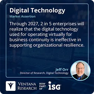Through 2027, 2 in 5 enterprises will realize that the digital technology used for operating virtually for business continuity is ineffective in supporting organizational resilience. 