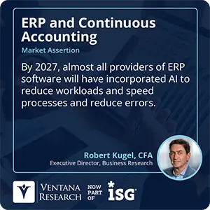 By 2027, almost all providers of ERP software will have incorporated AI to reduce workloads and speed processes and reduce errors. 