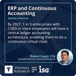 By 2027, 1 in 5 enterprises with 1,000 or more employees will have a central ledger accounting architecture, enabling them to do a continuous virtual close. 
